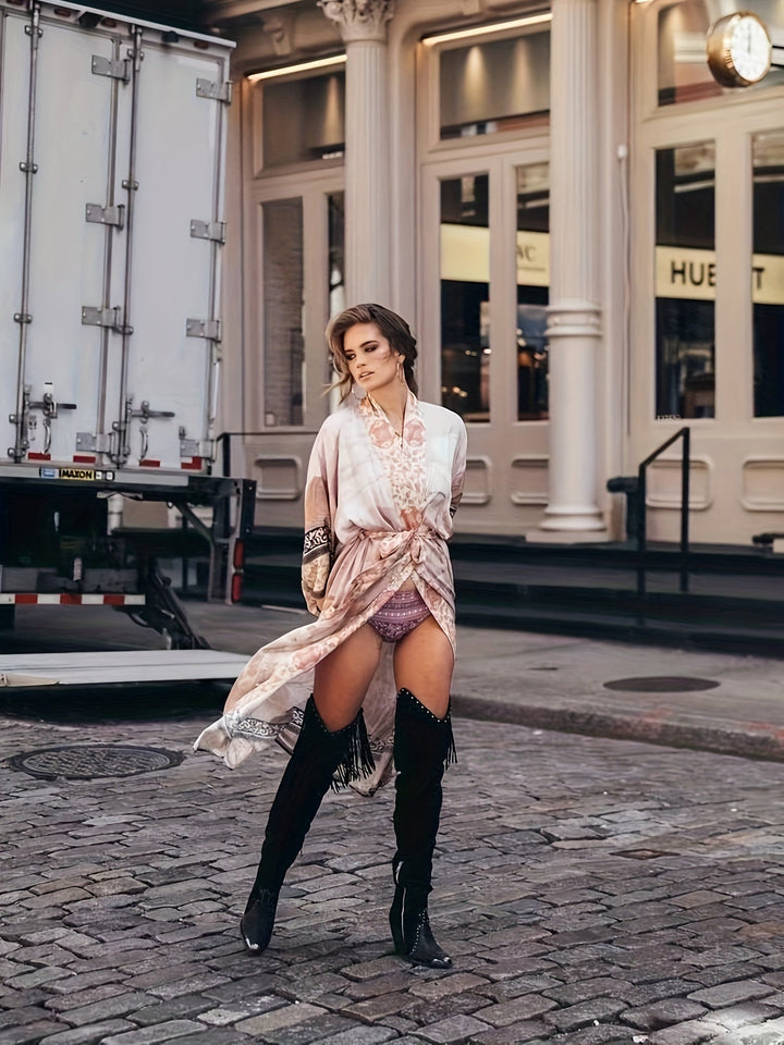 Piros Virágmintás Kimono - Isabella