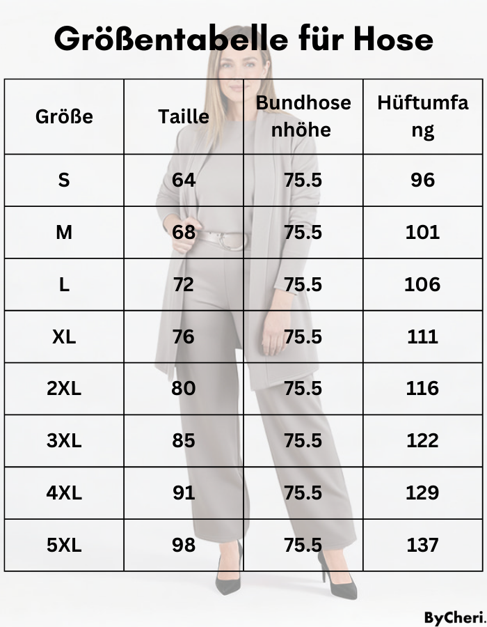 Mérettáblázat a nadrághoz S-től 5XL-ig.
