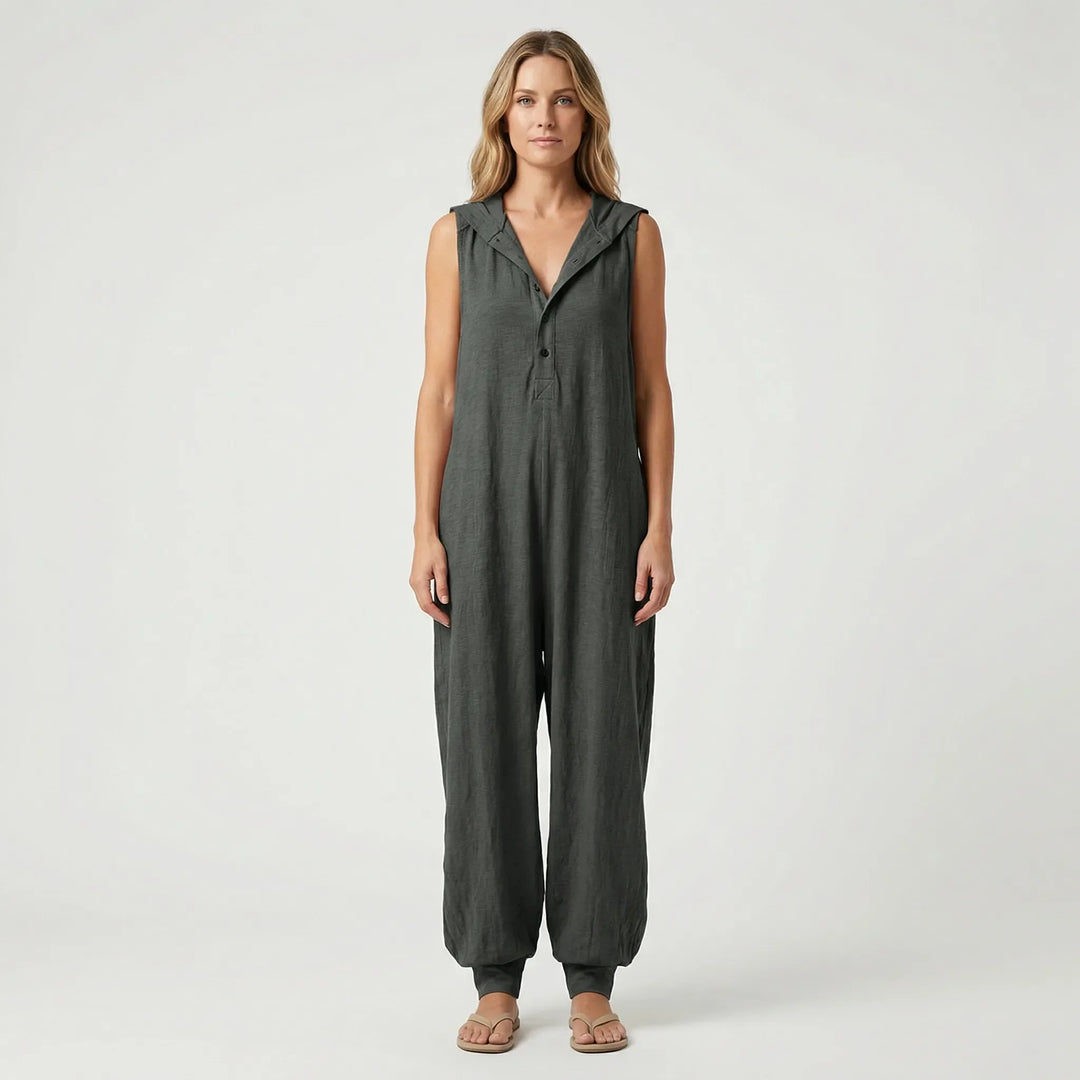 Ärmelloser Jumpsuit Mit Kapuze Und Knopfleiste - Priscilla
