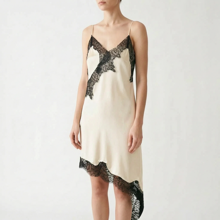 Asymmetric Lace Slip Dress -  Mable