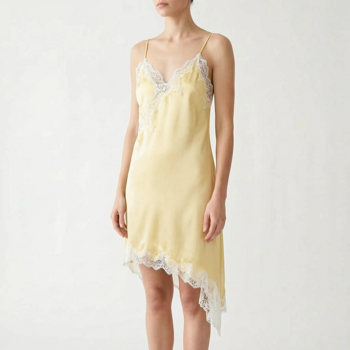Asymmetric Lace Slip Dress -  Mable