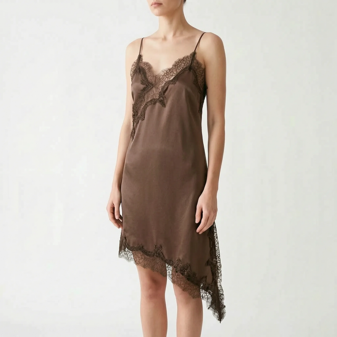 Asymmetric Lace Slip Dress -  Mable
