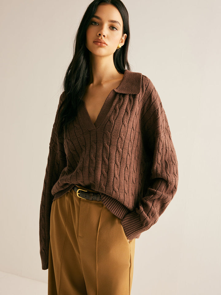 Barna V-nyakú pulóver nőknek - Sienna