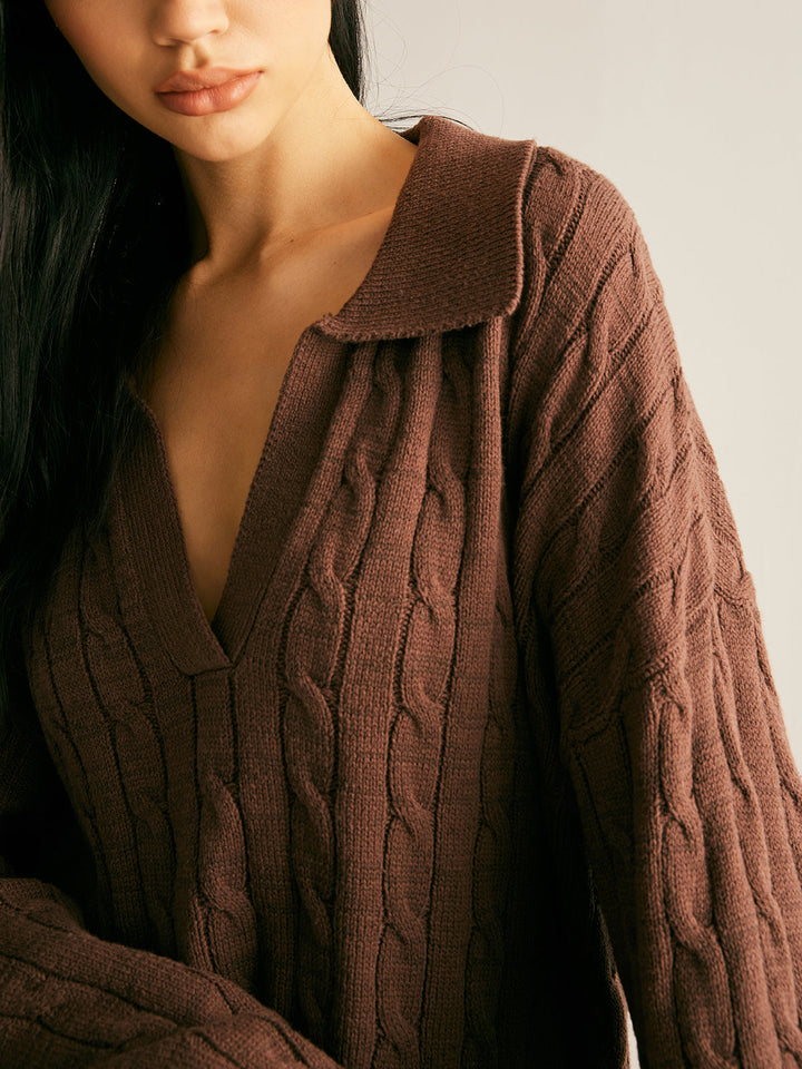 Barna V-nyakú pulóver nőknek - Sienna