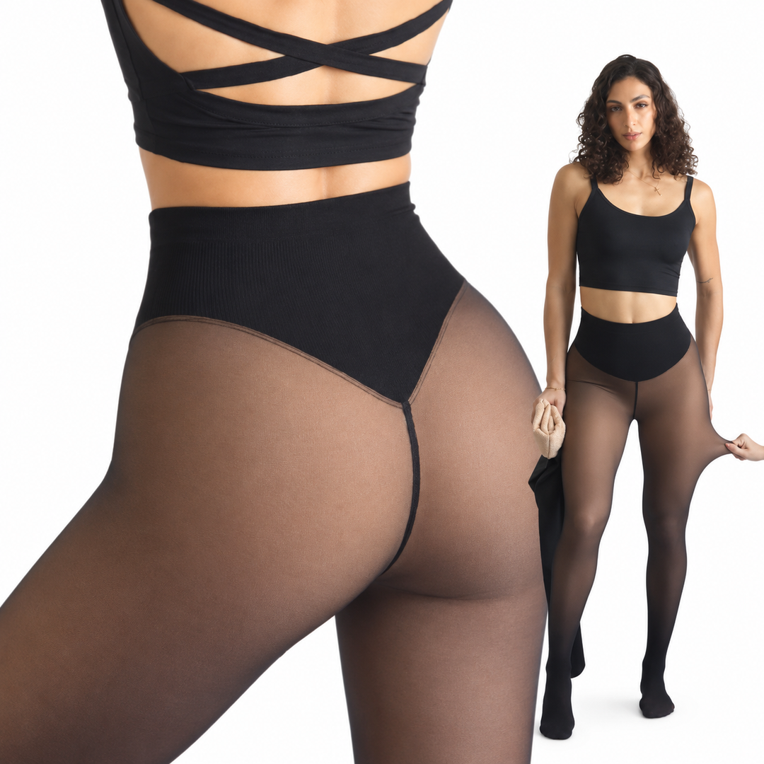 Fekete thermo leggings és keresztpántos top, hátulról és teljes alakban