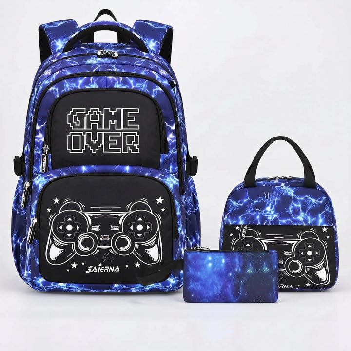 Coordinated Three-Piece Gaming School Bag Set - Luminoz