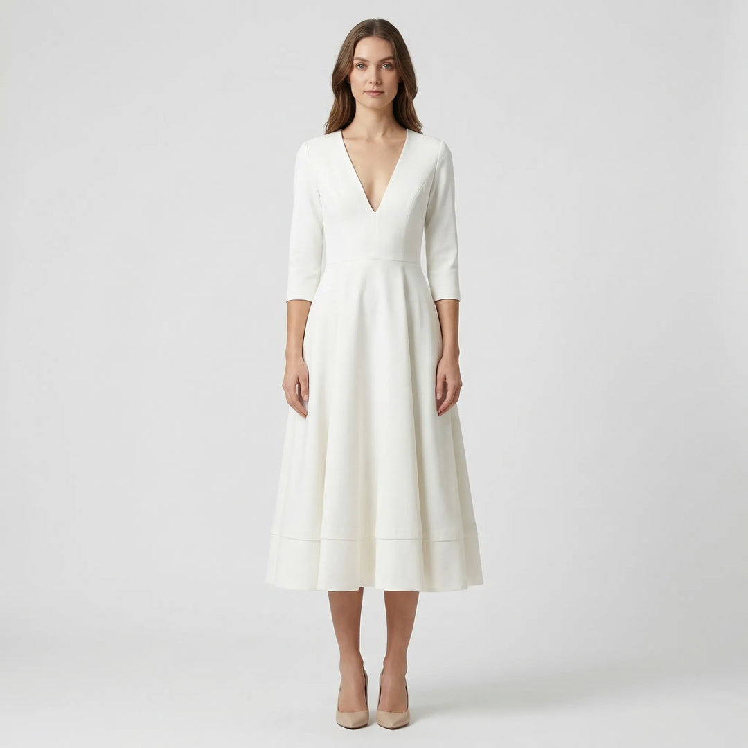 Deep V-Neck Midi Occasion Dress - Sophie