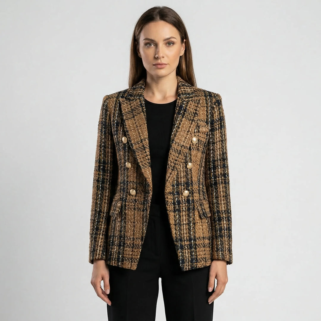 Double-Breasted Plaid Blazer For Women - Desiree