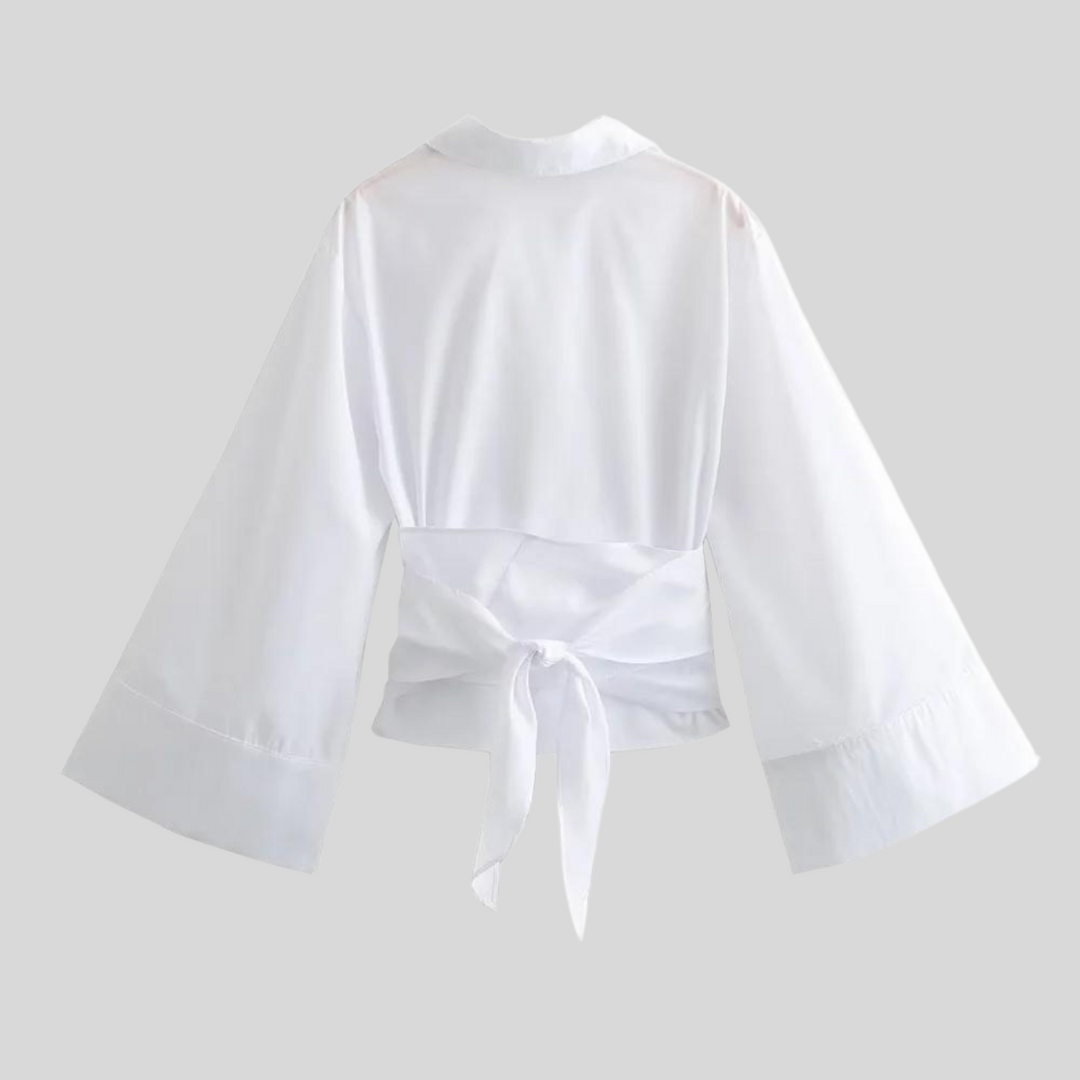 Elegant Wrap Blouse With Wide Sleeves - Sandy