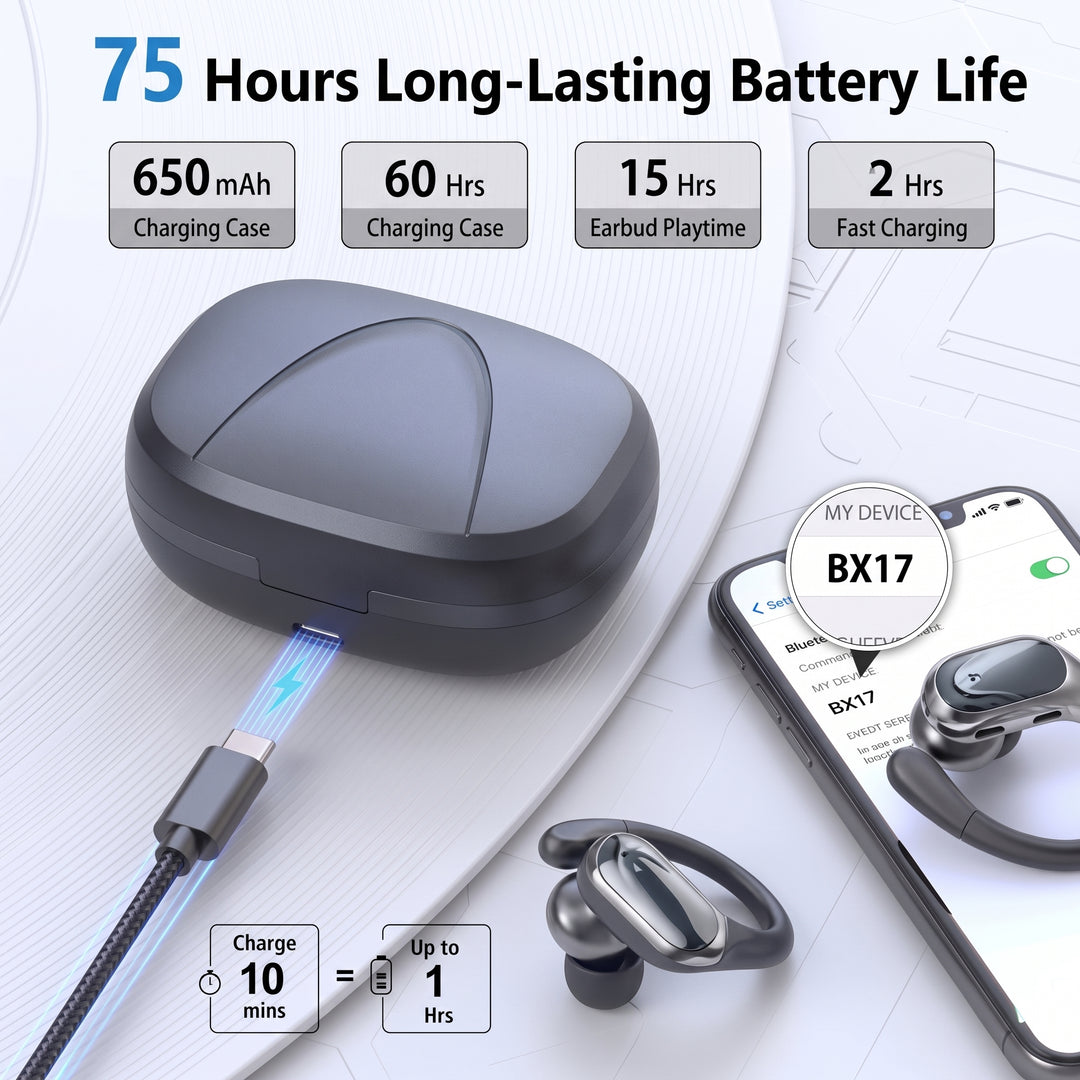 Bluetooth 5.3 Sport Fülhallgató Mikrofonnal, LED Tokkal és 75 órás Lejátszással – 1+1 INGYEN