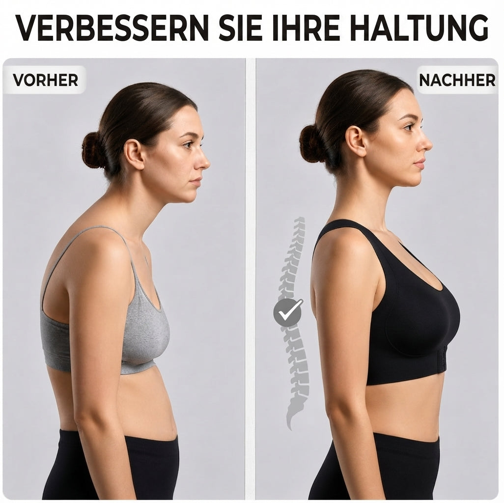 Támogató, tartásjavító melltartó viselés közbeni összehasonlító nézetben.