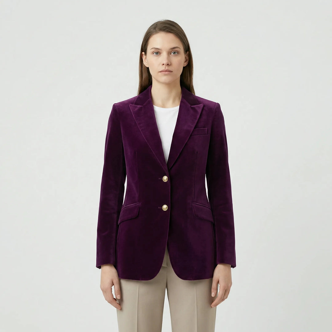 Getailleerde Fluwelen Blazer Met Gouden Knopen - Tamara
