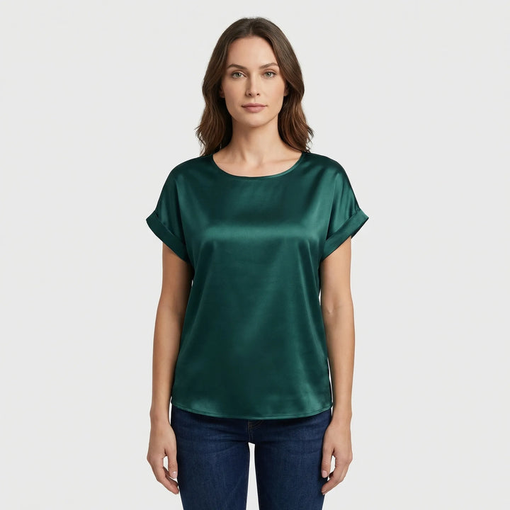 Glossy Short-Sleeve Relaxed Top - Natasha
