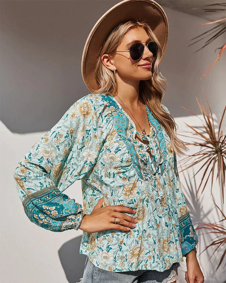Vintage Boho nyári blúz virágmintával és hosszú ujjú – Sana