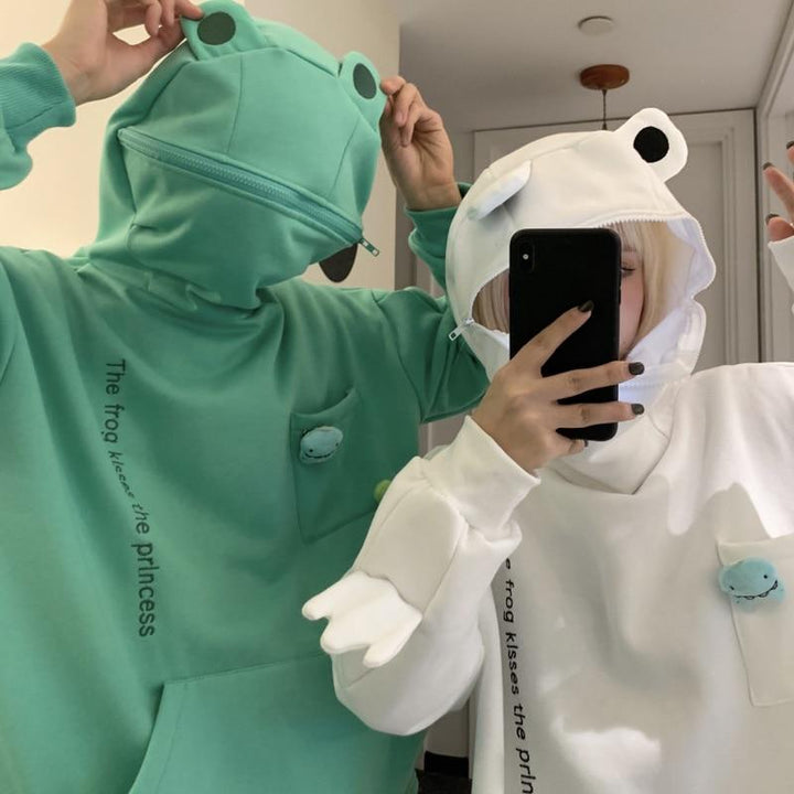 Unisex kapucnis pulóver béka mintával – Froggy