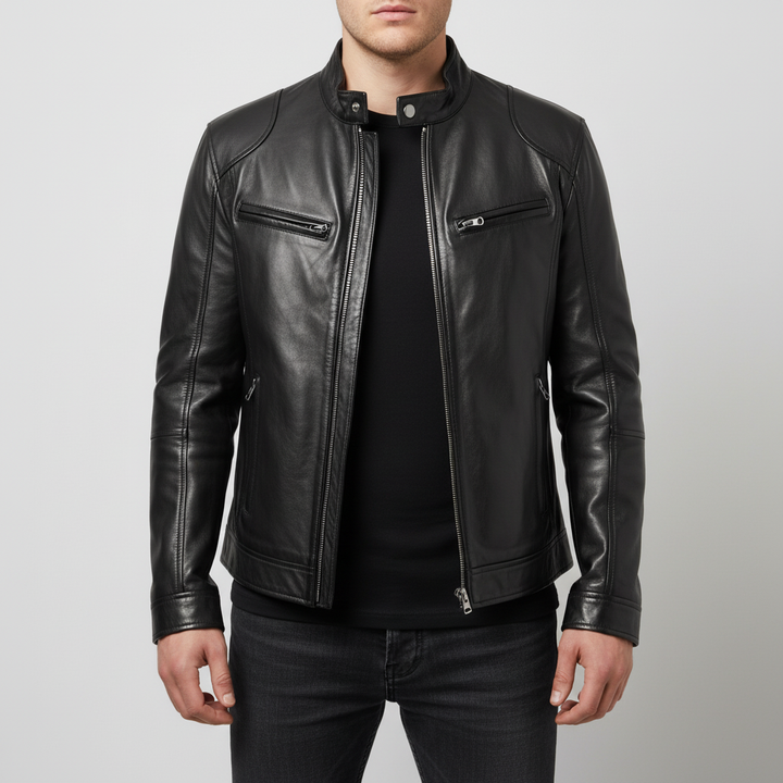 Herren Lederjacke Schlanker Schnitt - Spencer