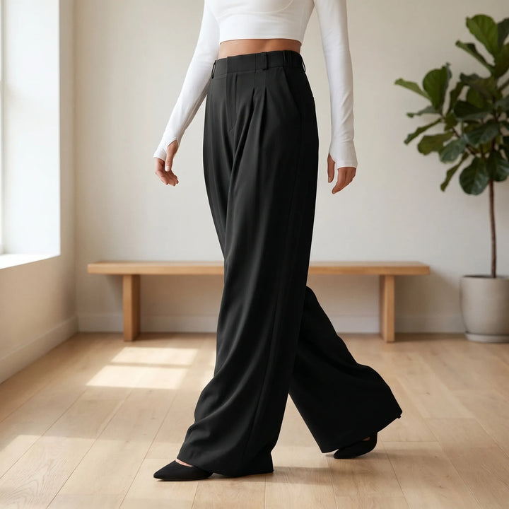High-Waisted Wide-Leg Trousers - Flowtide