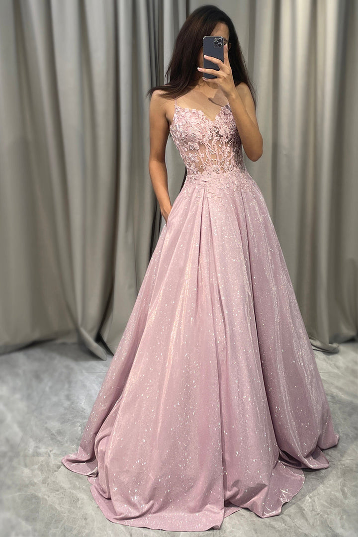 Csillogó Blush A-vonalú Estélyi Ruha - Clara