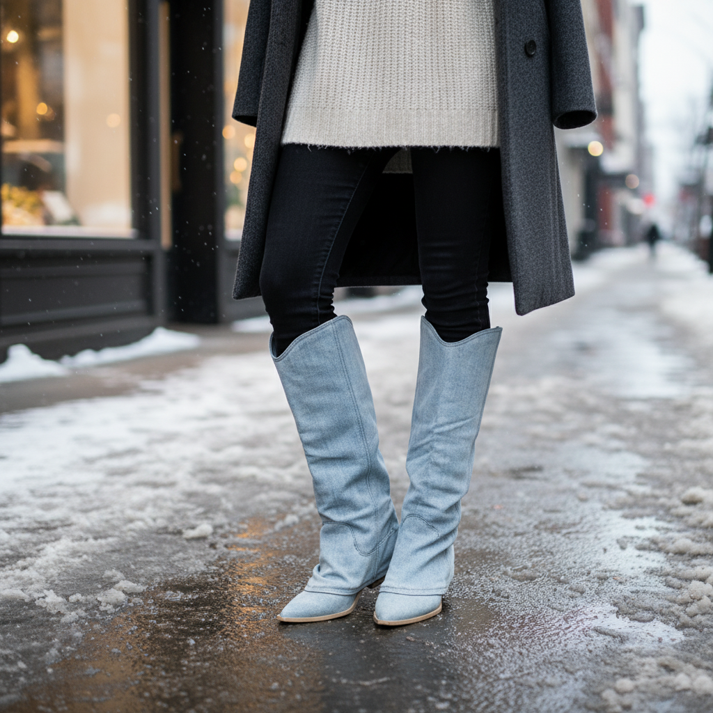  Kniehohe Denim Stiefel - Angela