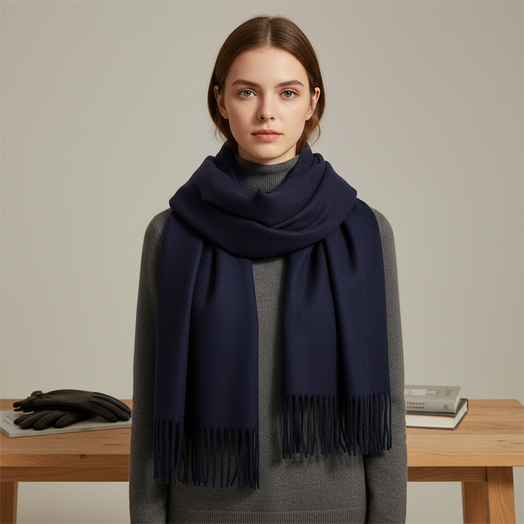 Langer Kaschmirschal Mit Fransensaum - CashmiAura