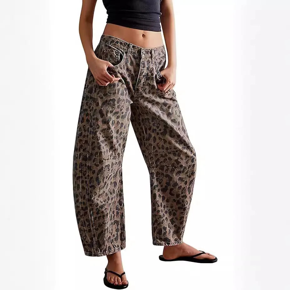 Leopard Print Barrel Jeans -  Frances
