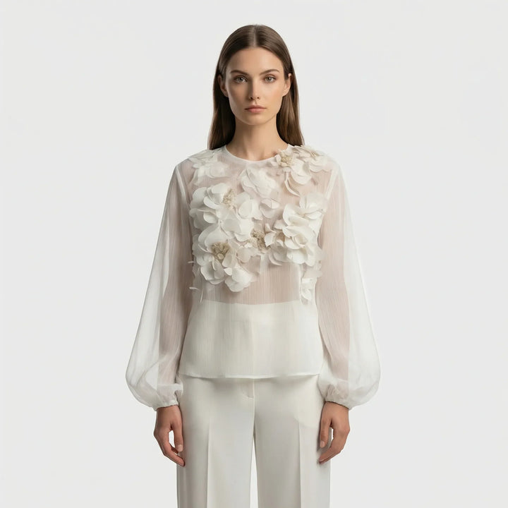 Lichte Blouse Met Driedimensionale Bloemapplicaties - Patricia