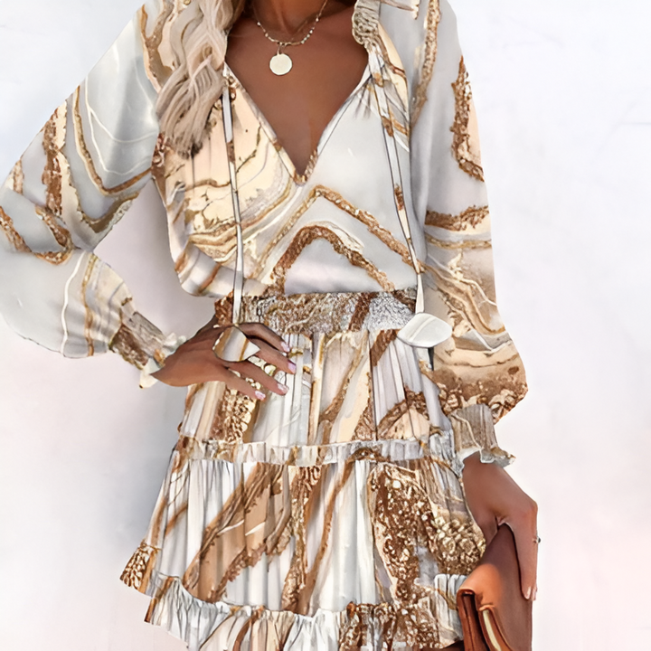 Vidám nyári ruha nyomattal és fodrokkal – Lina