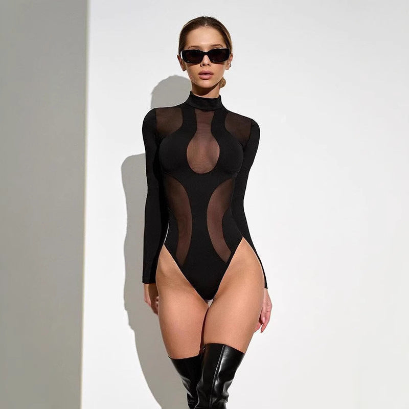 Trendi női bodysuit kivágásokkal és hálós betétekkel – Nayeli