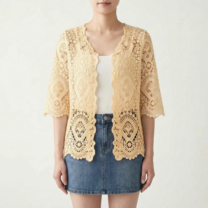 Open Front Crochet Style Cardigan -  Margie