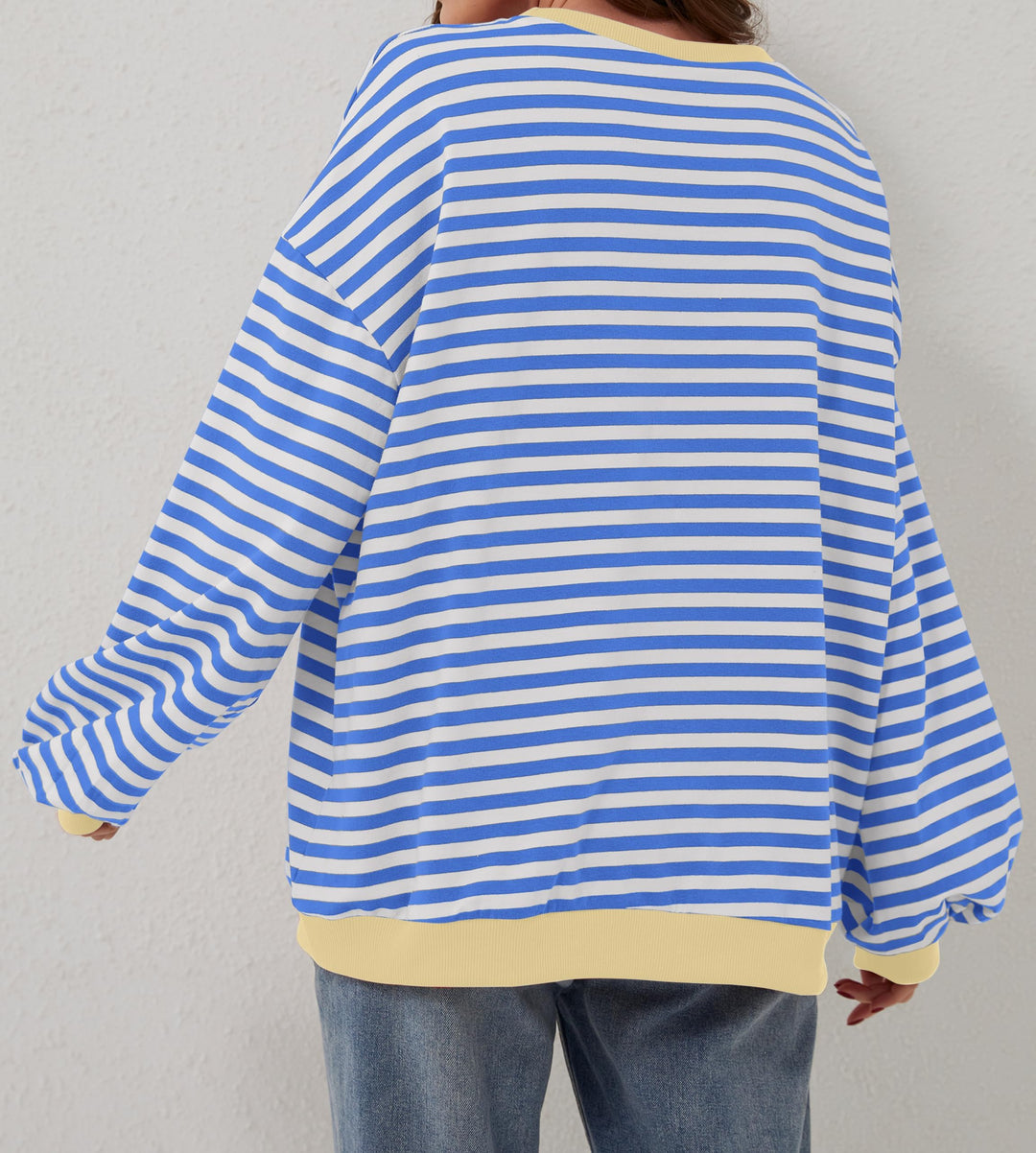 Oversized Striped Crew-Neck Sweatshirt - Holly
