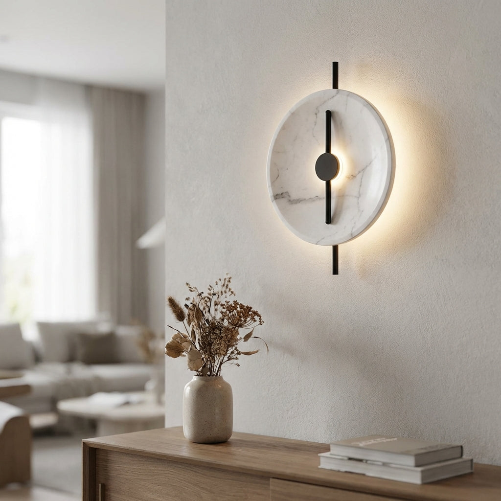 Round Marble Effect Sconce -  Marbelleo