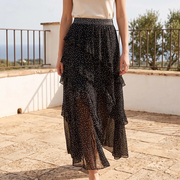 Ruffled Ankle-Length Polka Dot Summer Skirt - Florence