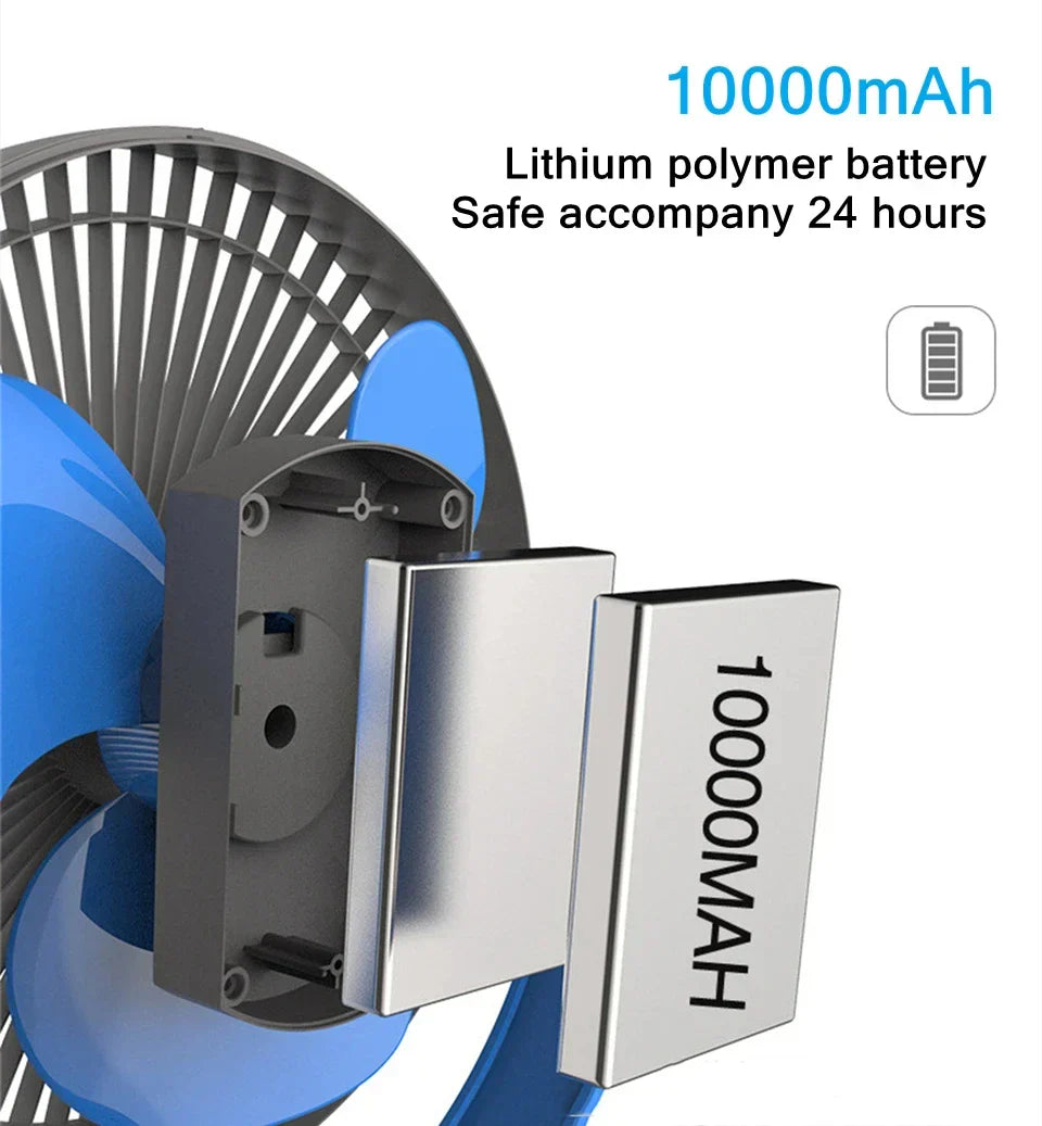 Hordozható USB újratölthető ventilátor 10000mAh akkumulátorral és klipszel – Zephyr