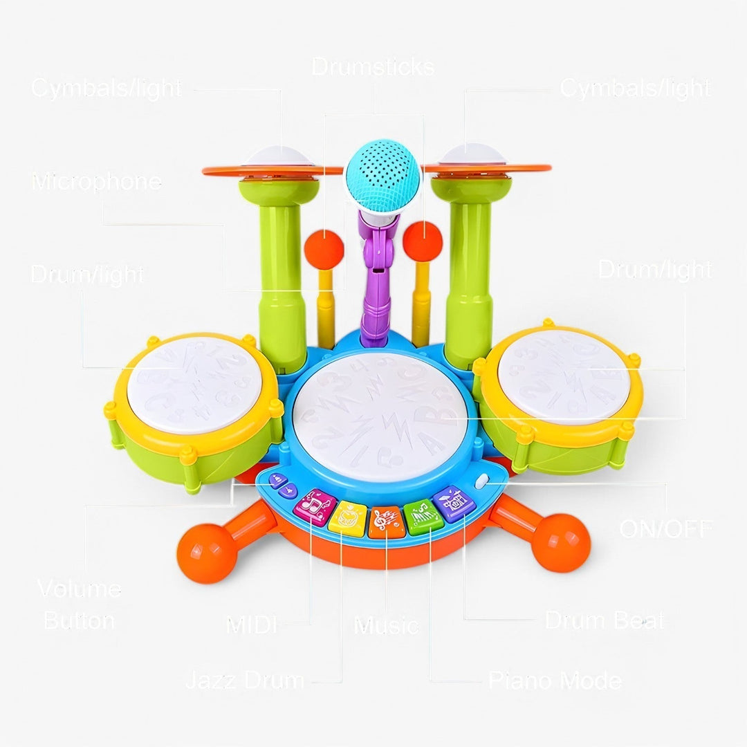 Interaktív, mikrofonnal felszerelt tanuló dobkészlet kisgyermekeknek – RhythmusSpaß Mini