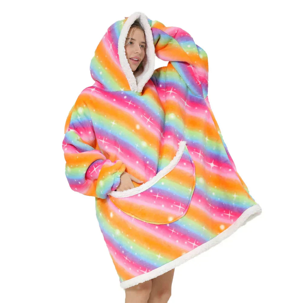 Túlméretes bolyhos takaró kapucnival és zsebekkel – SnugJoy