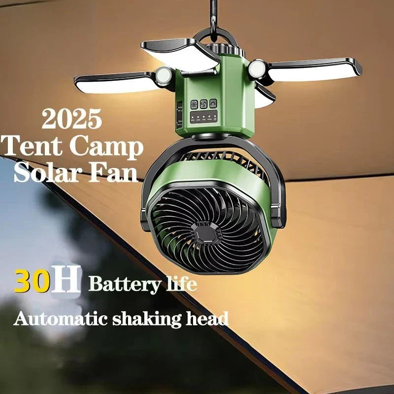 Napelemes kemping ventilátor 6000mAh akkumulátorral, LED fénnyel és 4 sebességes hűtéssel – SunBreeze