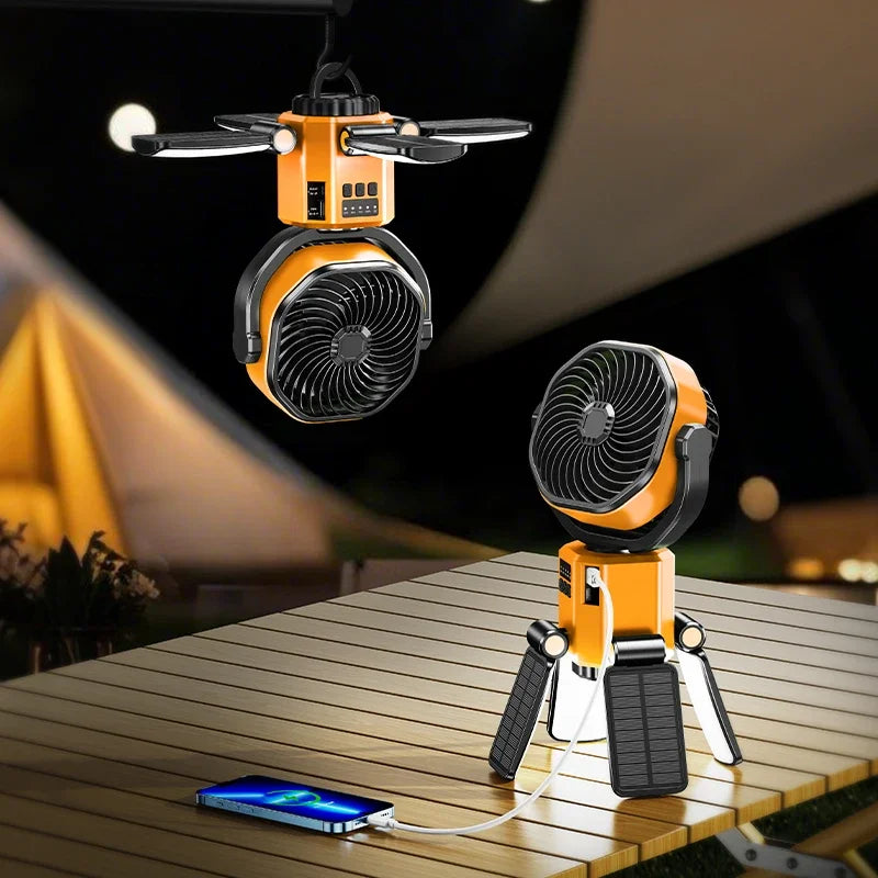 Napelemes kemping ventilátor 6000mAh akkumulátorral, LED fénnyel és 4 sebességes hűtéssel – SunBreeze