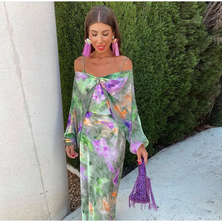 Fűzős Maxi Ruha Sállel - Seraphina