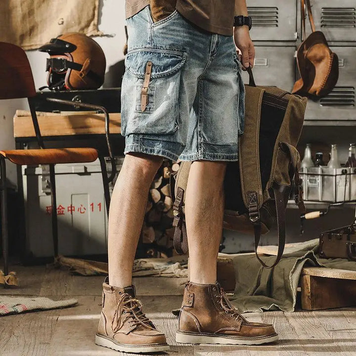 Férfi farmer cargo bermuda retro motoros stílusban – Ronex