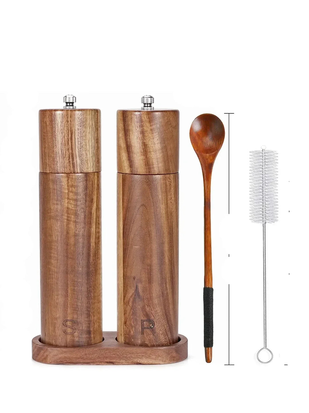 Luxus fa só- és borsörlő szett tálcával - WoodSpice