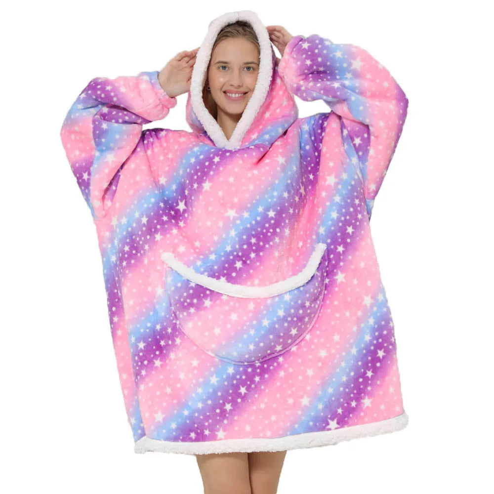 Túlméretes bolyhos takaró kapucnival és zsebekkel – SnugJoy
