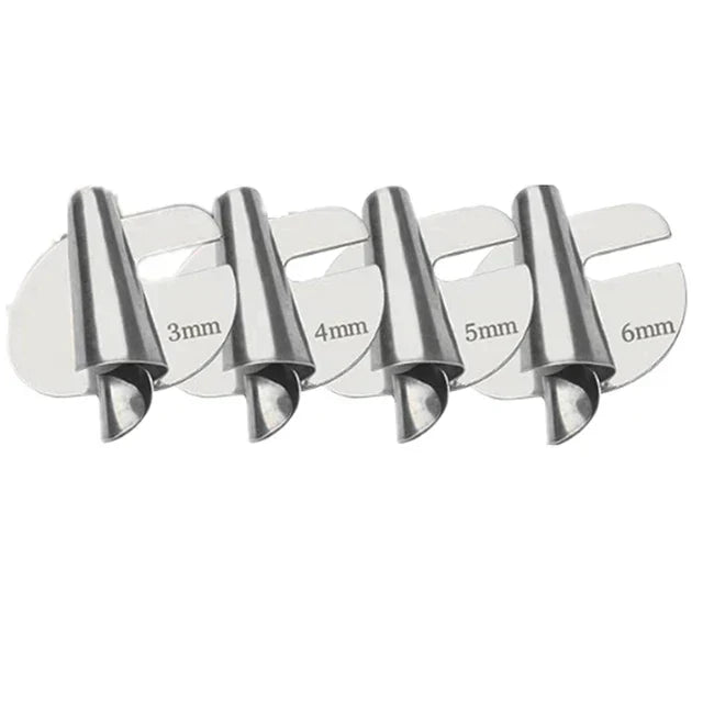 Hem Master Pro készlet varrószegélyvezető készlet, négy kúpos fém alkatrész 3, 4, 5 és 6 mm-es jelöléssel
