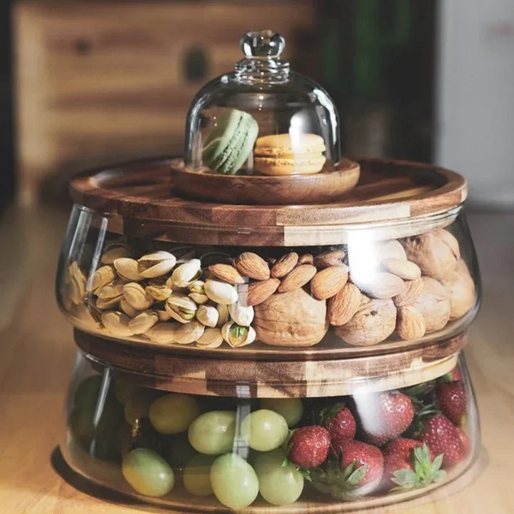 Üveg Tál Fa Fedéllel - NatureLux