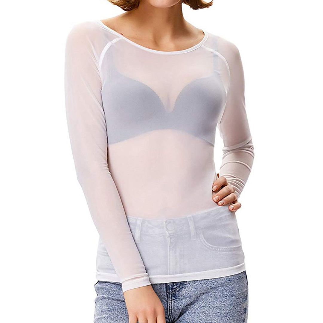 Sheer Mesh Top With Long Sleeves - Deborah