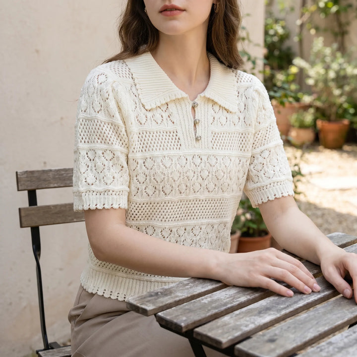 Short Sleeve Knitted Blouse -  Marjorie