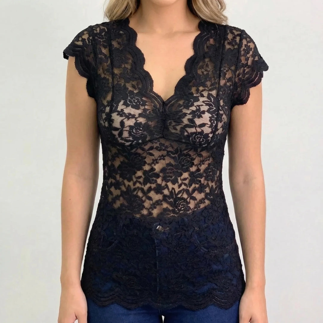 Slim-Fit Sleeveless Lace Top - Crystal