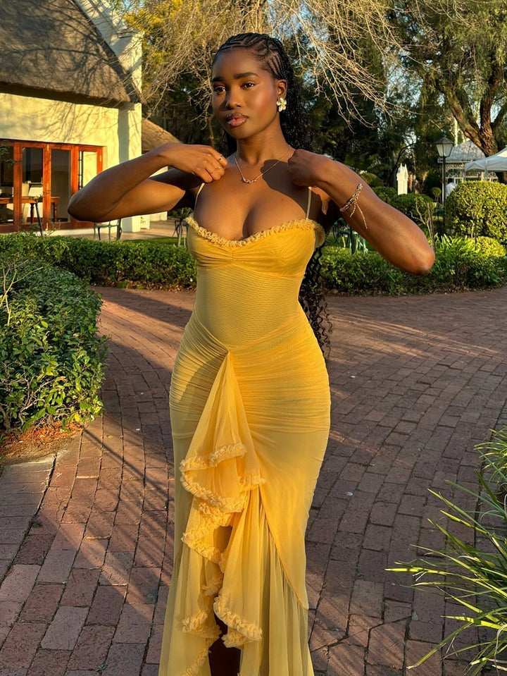 Trendi maxi ruha volánnal és spagetti pántokkal – Loyza