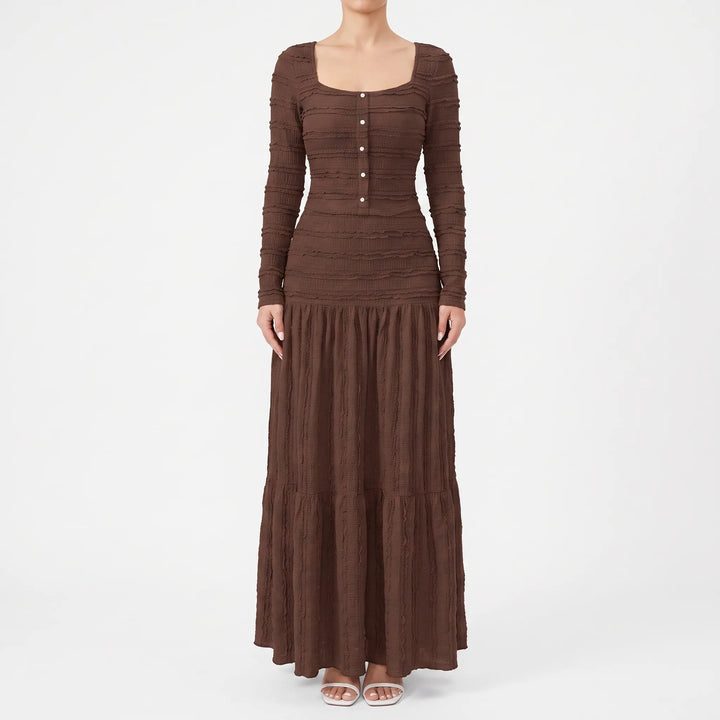 Textured Long Sleeve Tiered Maxi Dress - Rachael