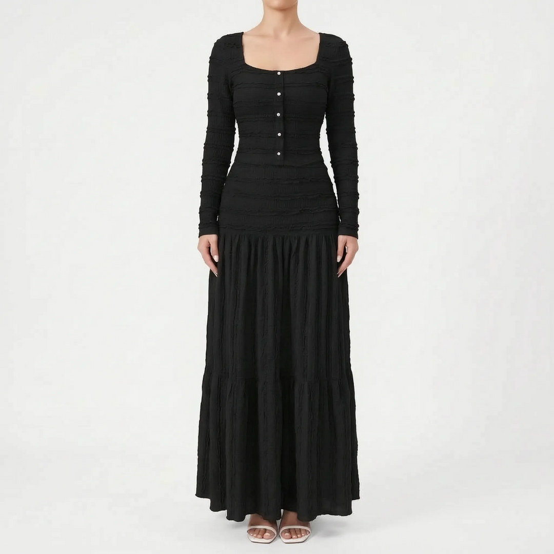 Textured Long Sleeve Tiered Maxi Dress - Rachael