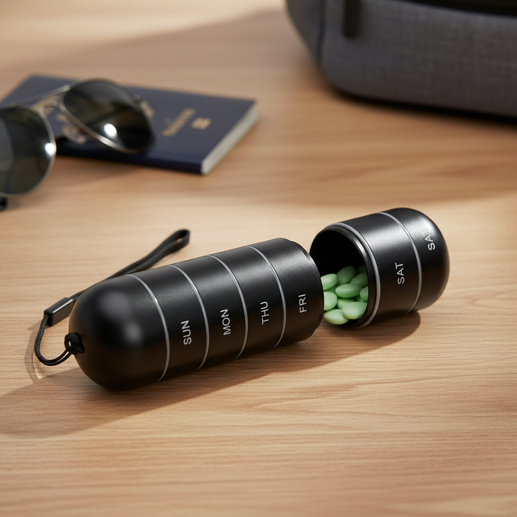 Tragbare Aluminium Tablettenbox - PillTower